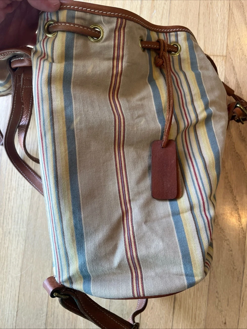 Vintage Polo Ralph Lauren Backpack Drawstring Striped Distressed Faded Look